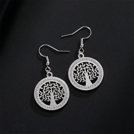 Boucles d’Oreilles Pendantes Arbre de Vie Oxyde De Zirconium
