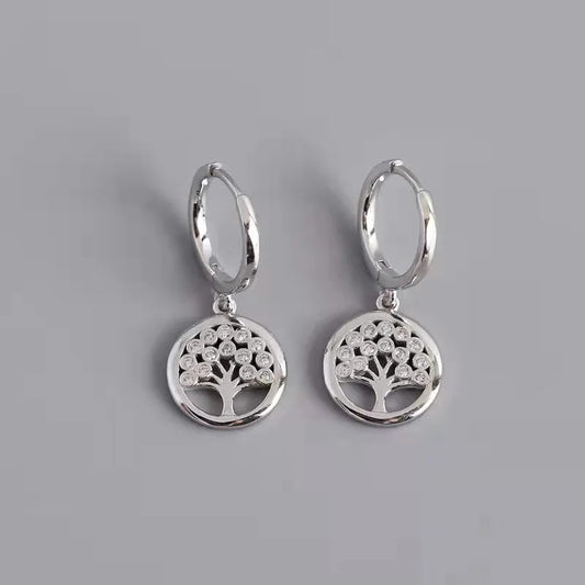 Boucles d’Oreilles Dormeuses Arbre de Vie Argenté