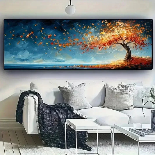 Toile Arbre doré sur fond bleu profond et paisible