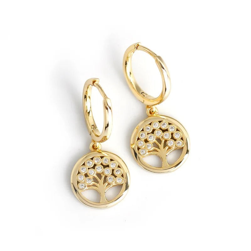 Boucles d’Oreilles Dormeuses Arbre de Vie Doré