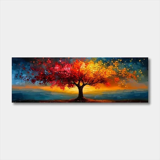 Toile Arbre multicolore avec coucher de soleil éclatant