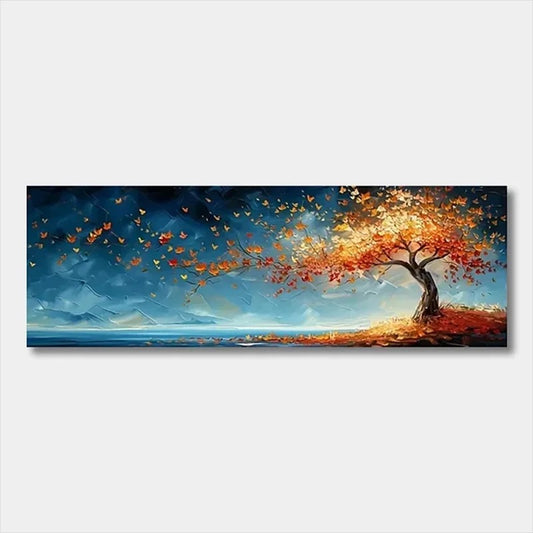 Toile Arbre doré sur fond bleu profond et paisible