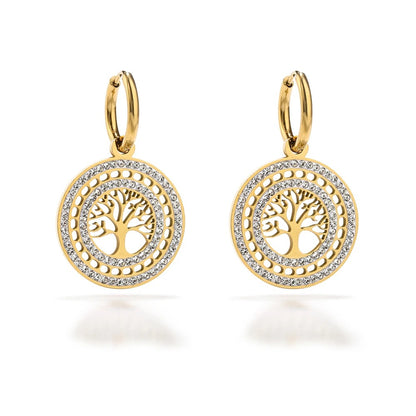 Boucles d’Oreilles Arbre de Vie Doré Oxyde De Zirconium