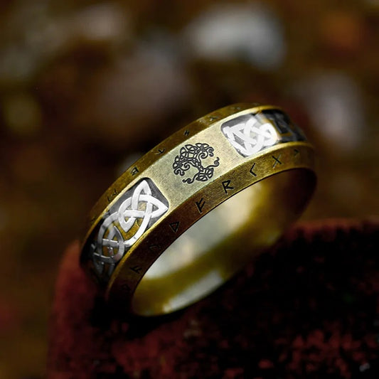 Bague Arbre de Vie Nœud Viking Doré