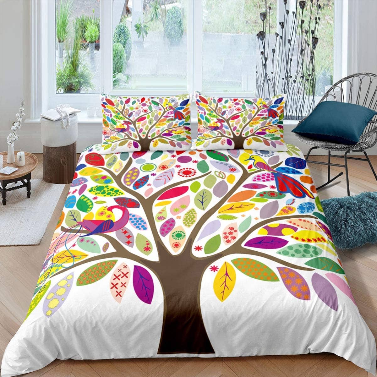 Housse De Couette Arbre De Vie 160x200 Cm – Microfibre Douce, 2 Taies 65x65 – Motif Viking, Fermeture éclair – Décoration Chambre