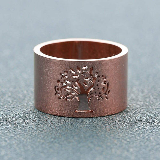anneau Arbre de Vie Or Rose Acier