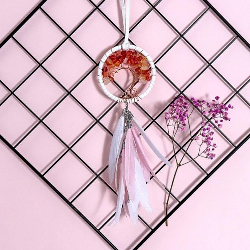 Attrape-Rêve pierre Agate Rouge avec arbre de vie