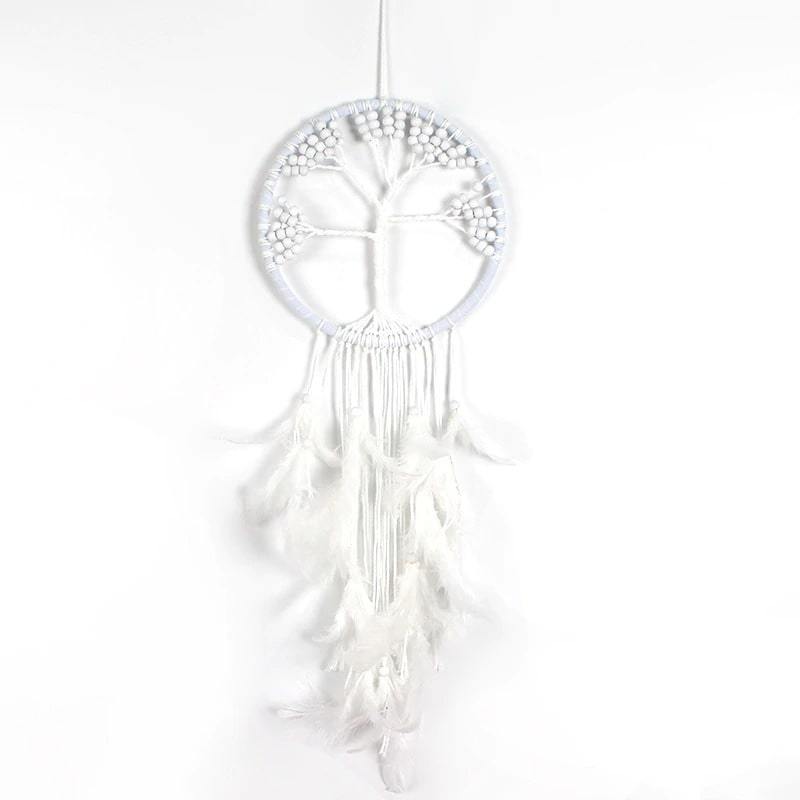 Attrape-Rêve Plume Blanc Arbre de Vie 