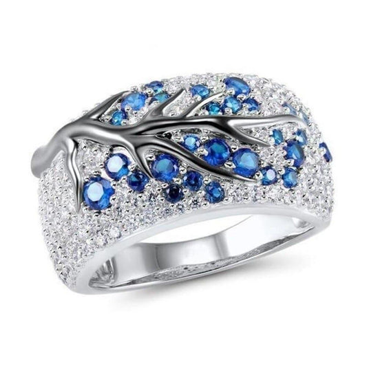Bague Arbre de Vie Zirconium Bleu