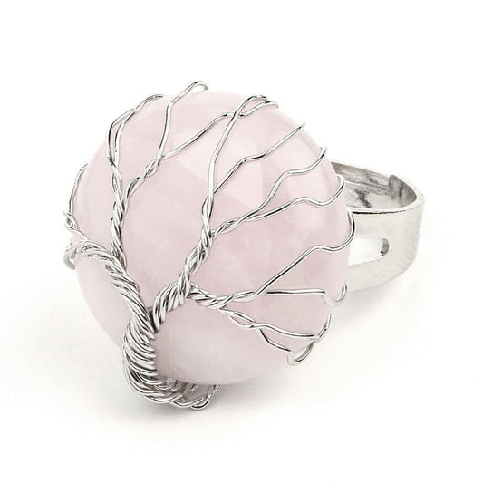 Bague Quartz Rose et arbre de vie