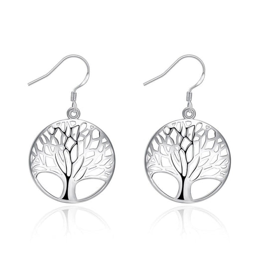Boucle D'oreille Arbre De Vie Pendante en Argent - Argenté Boucle D'oreille Arbre De Vie Pendante en Argent - Argenté