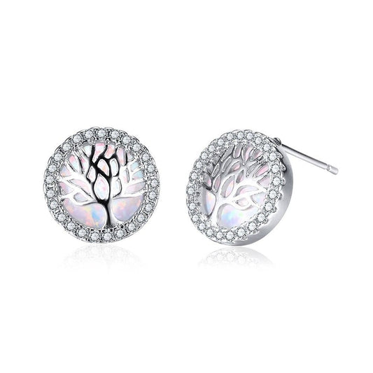 Boucles d’Oreilles Arbre de Vie Blanc