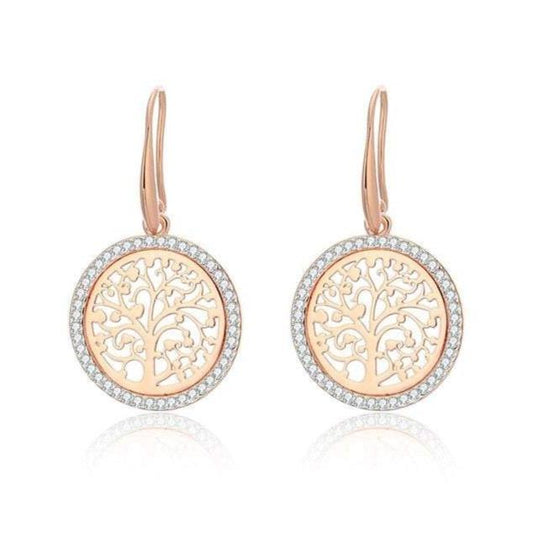 Boucles d’Oreilles Arbre de Vie Plaqué Or Rose