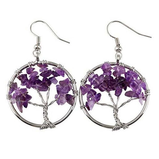 Boucles d’Oreilles Arbre de Vie Améthyste