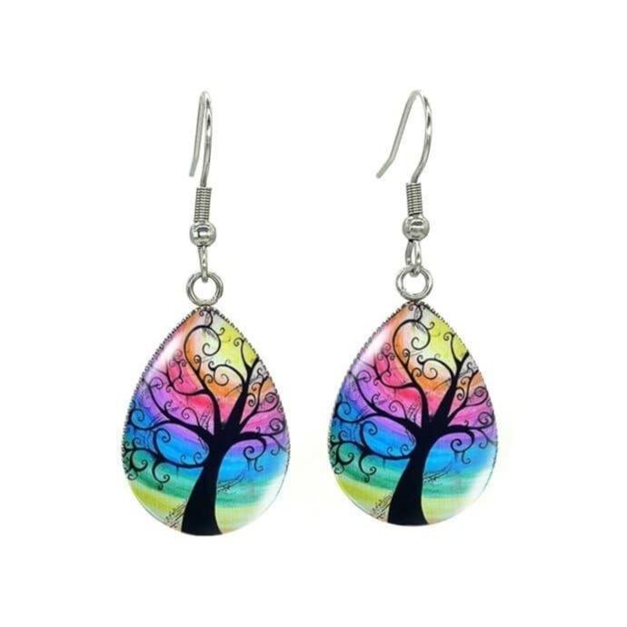 Boucles d’Oreilles Arbre de Vie Arc-en-Ciel