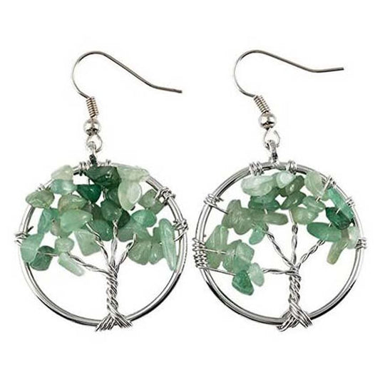 Boucles d’Oreilles Arbre de Vie Aventurine Verte