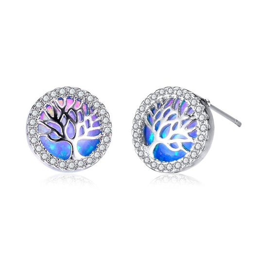 Boucles d’Oreilles Arbre de Vie Bleu