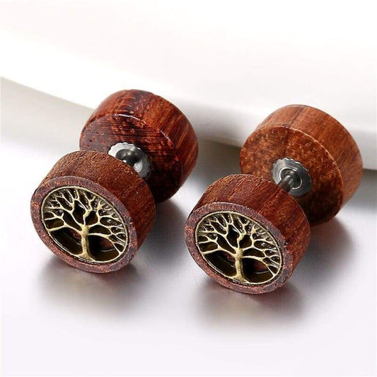 Boucles d’Oreilles Arbre de Vie en Bois