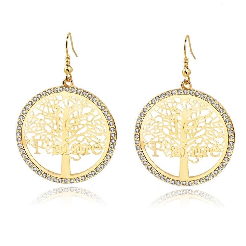 Boucles d’Oreilles Arbre de Vie Pendantes Or