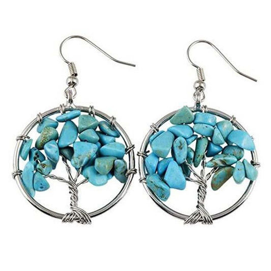 Boucles d’Oreilles Arbre de Vie Turquoise Bleue