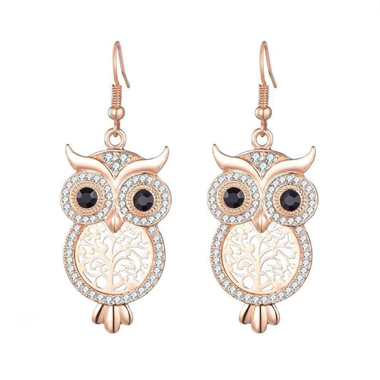 Boucles d’Oreilles Chouette Or Rose