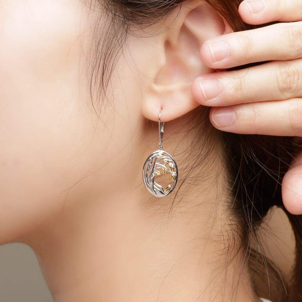 Boucles d’Oreilles Arbre de Vie Feuilles Jaunes