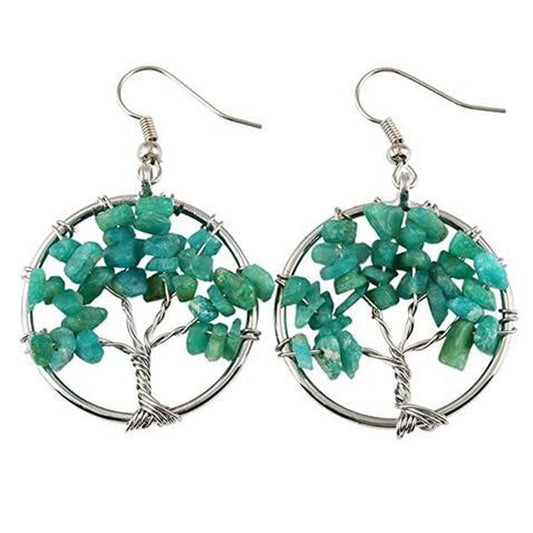 Boucles d’Oreilles Amazonite avec arbre de vie