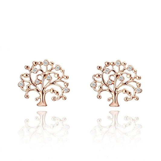 Boucles d’Oreilles Arbre de Vie Zirconium or rose