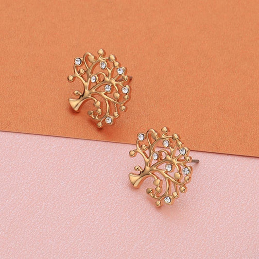 Boucles d’Oreilles Arbre de Vie Zirconium doré