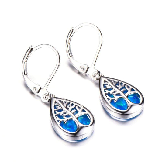 Boucles d’Oreilles Arbre de Vie Opale Bleue