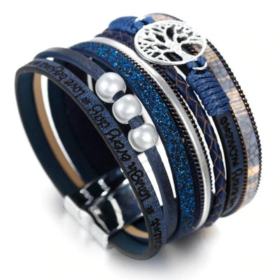 Bracelet Arbre de Vie Cuir bleu femme