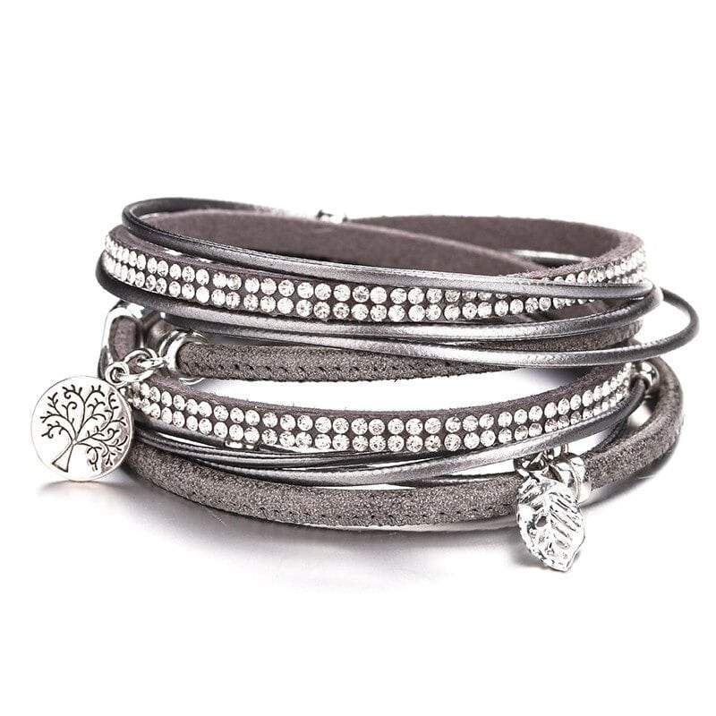Bracelet Arbre de Vie Femme Cuir Gris