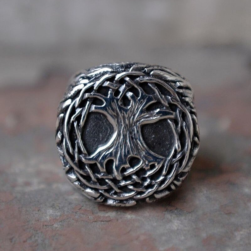 Bague Arbre de Vie Yggdrasil Viking en acier inoxydable