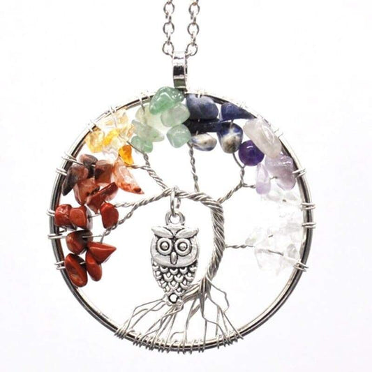 Pendentif Arbre de Vie 7 Chakras Chouette