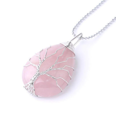 Pendentif Arbre de Vie Quartz Rose